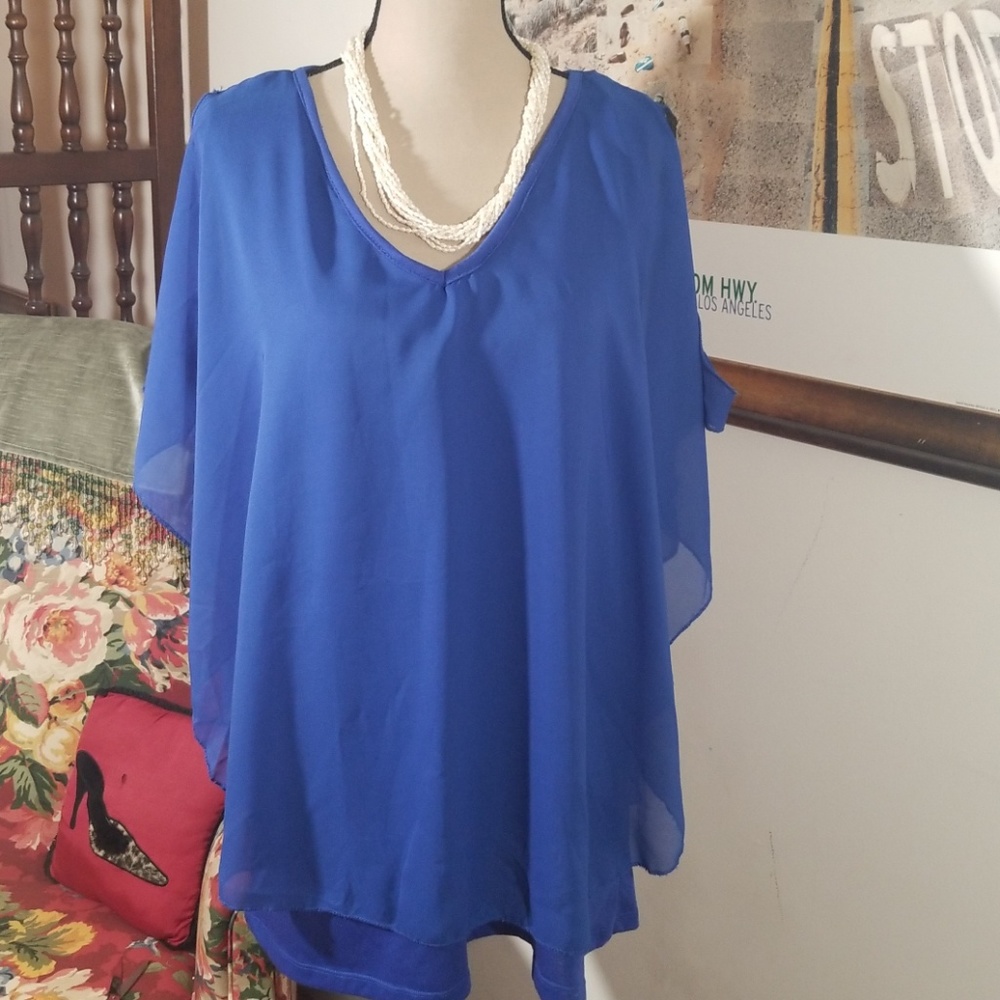 NYC royal blue tunic top cold shoulders. Size 3X